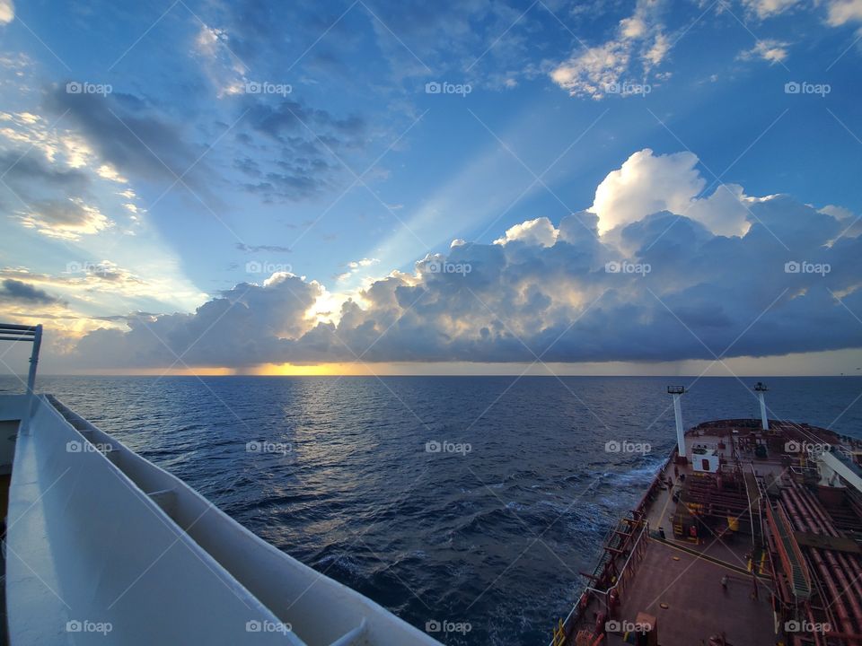Sunrise Gulf of Mexico Maritime Sea Sky Ship Clouds Morning Tanker Merchant Marine Merchant Seaman Peaceful Fair Winds Following Seas