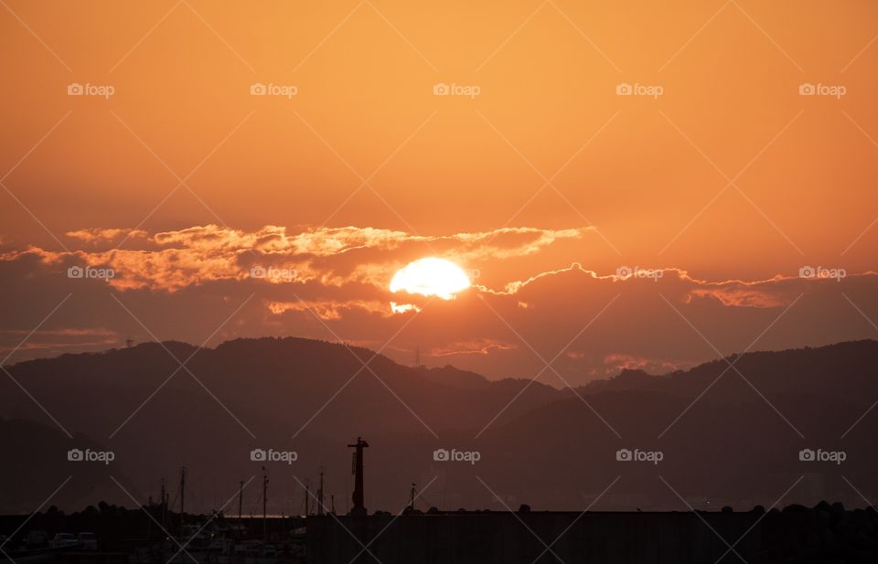 Beautiful sunrise over the sea at Enoshima island , Japan