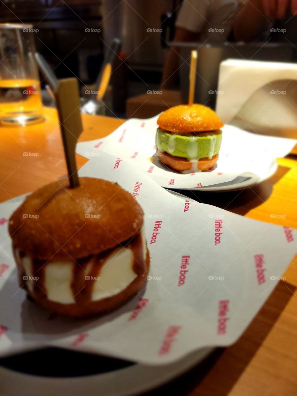 Green tea and salted caramel ice cream bao