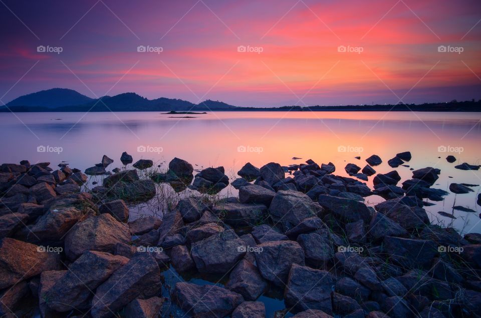 beautiful sunset at Kwong Lake,  Rantau panjang,  Kelantan.