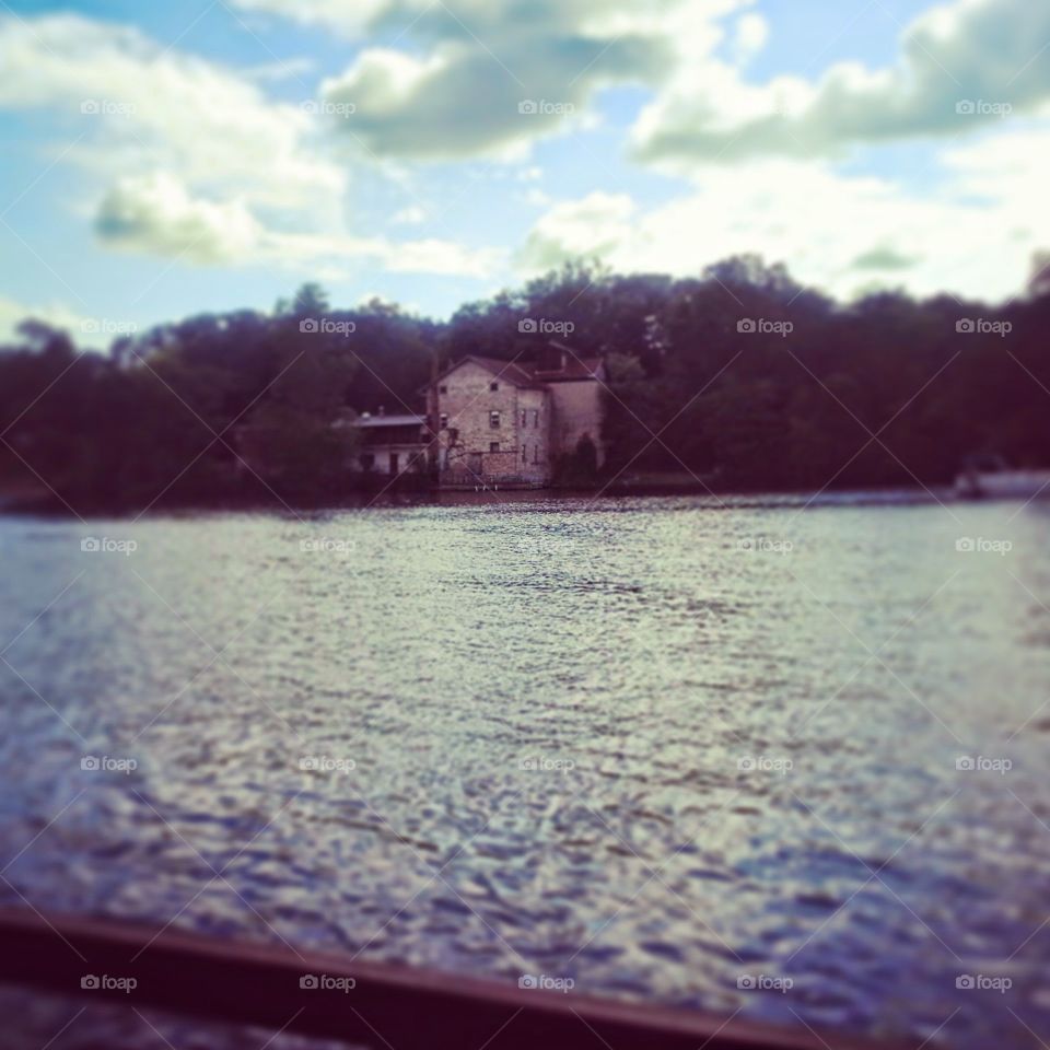 the mansion . old motel across the lake.