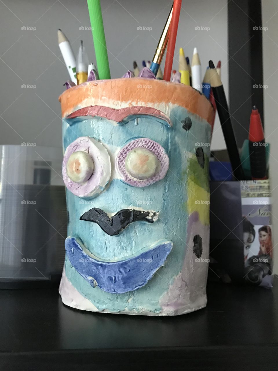 Clay art work pencil stand 