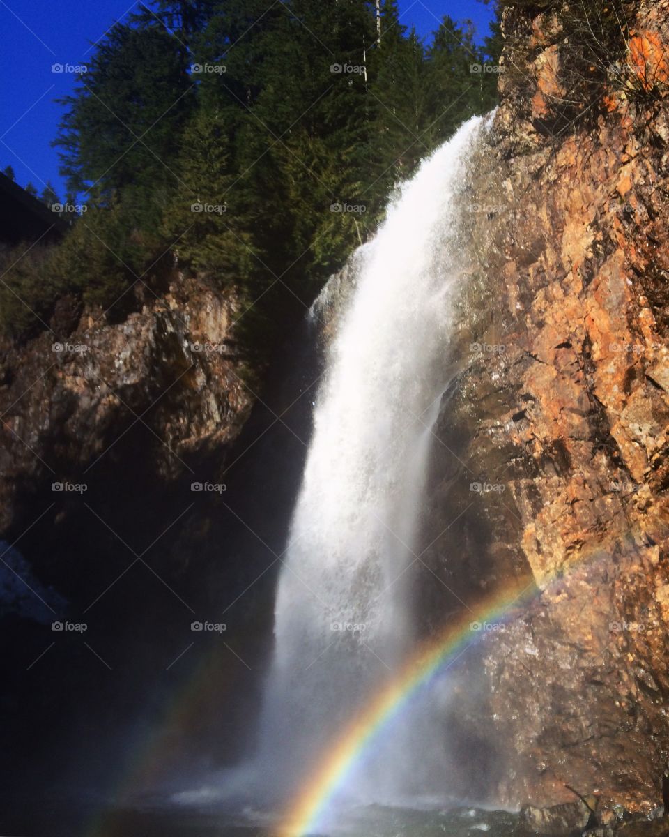 Waterfall with double rainbow