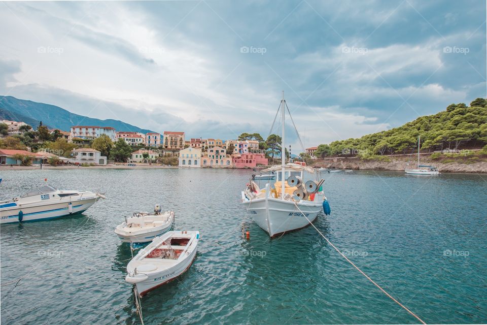 Boats in asos village, kefalonia Greece 