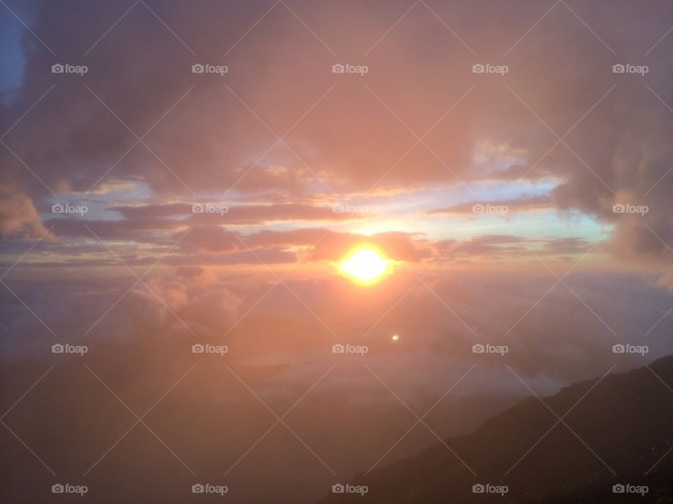 Sunrise from midway up Fuji 