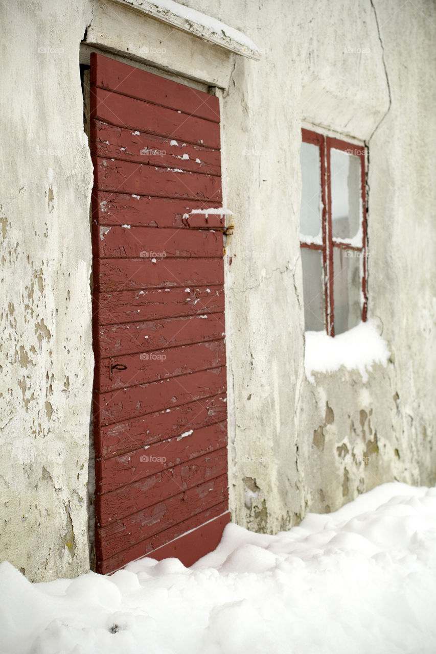 Wintery old door and window