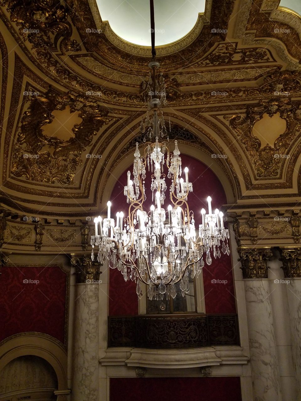 Opera House chandelier and gold ceiling