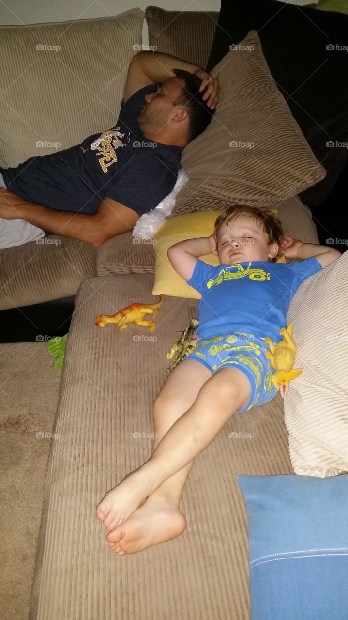 Tired boys. My son & hubby fell asleep on the sofa after a fun day!