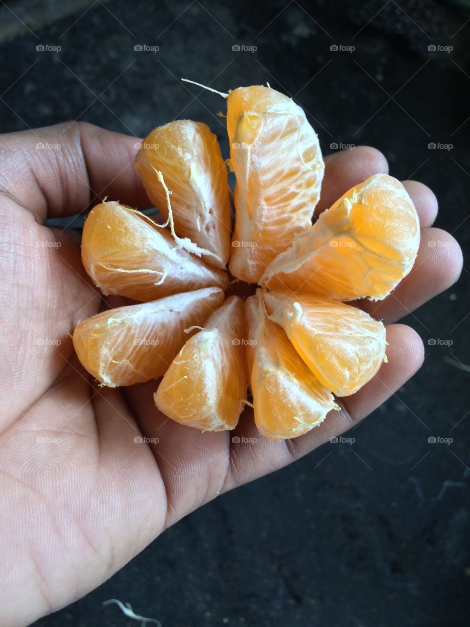 High angle view of slice orange