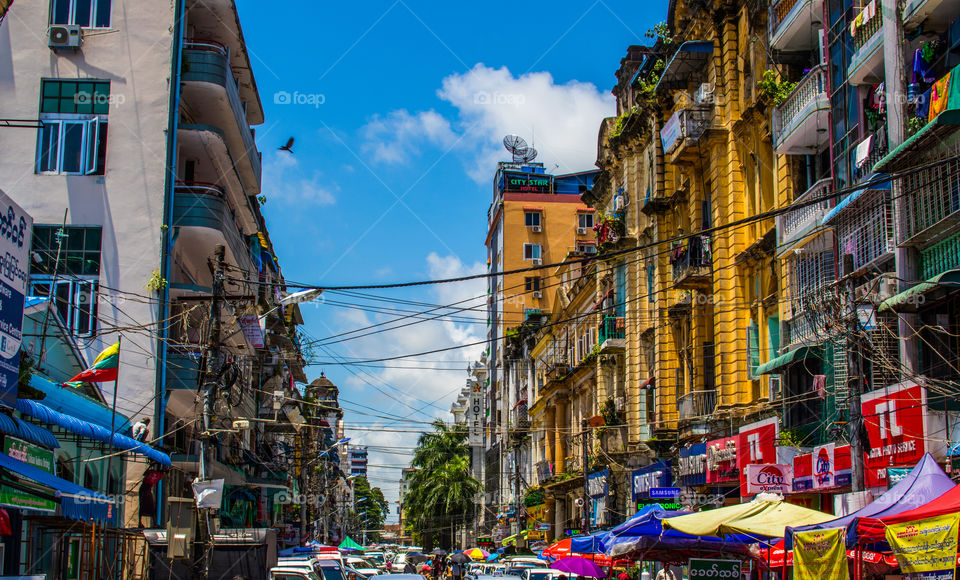 the streets of Yangon Myanmar Burma Southeast Asia