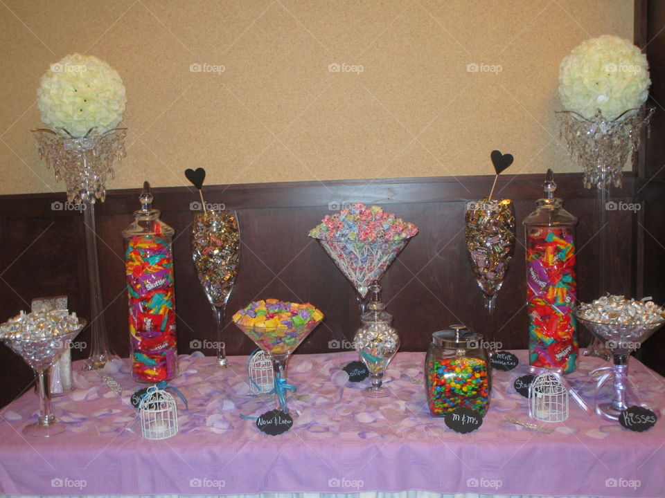 Colorful candy table at a wedding