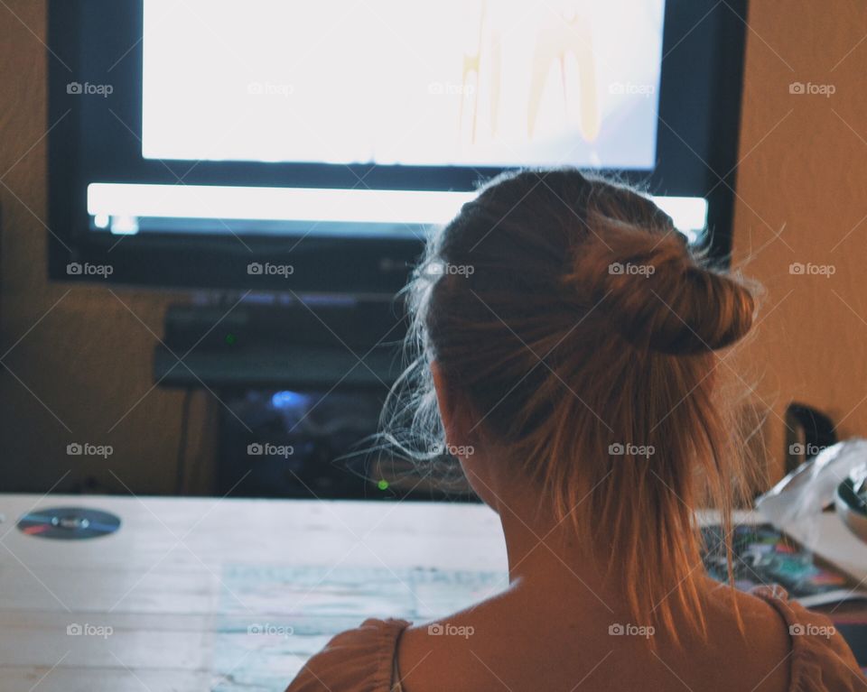 Girl watching television