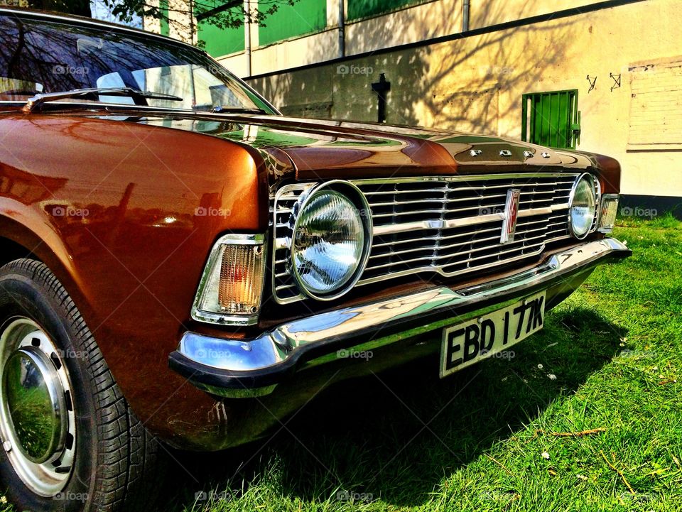 Front end of vintage Ford Cortina
