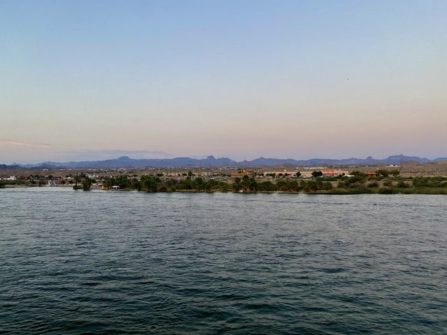 Sunset over the Colorado River from the Laughlin Boardwalk in Laughlin Nevada 