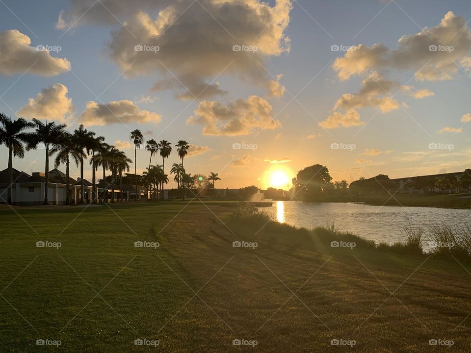 golf at sunset