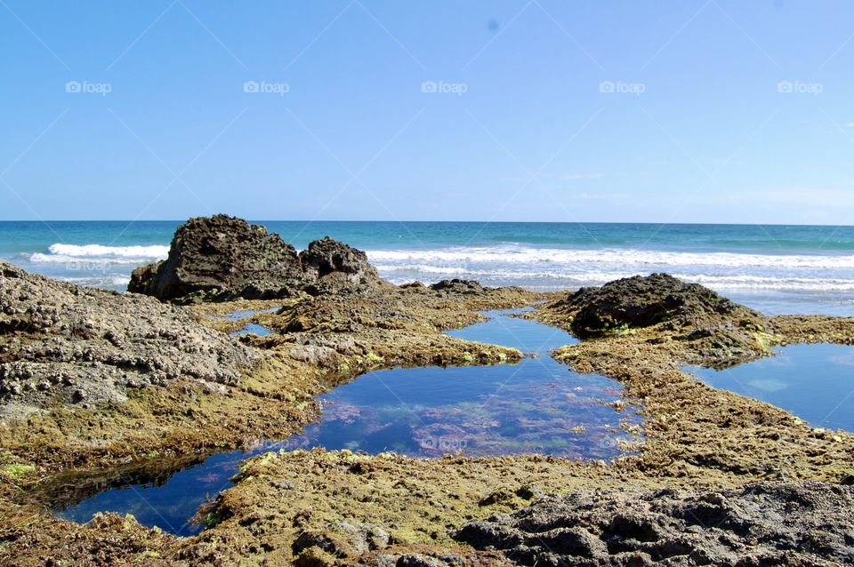 Natural pool during low tide . Jericoacoara beach 