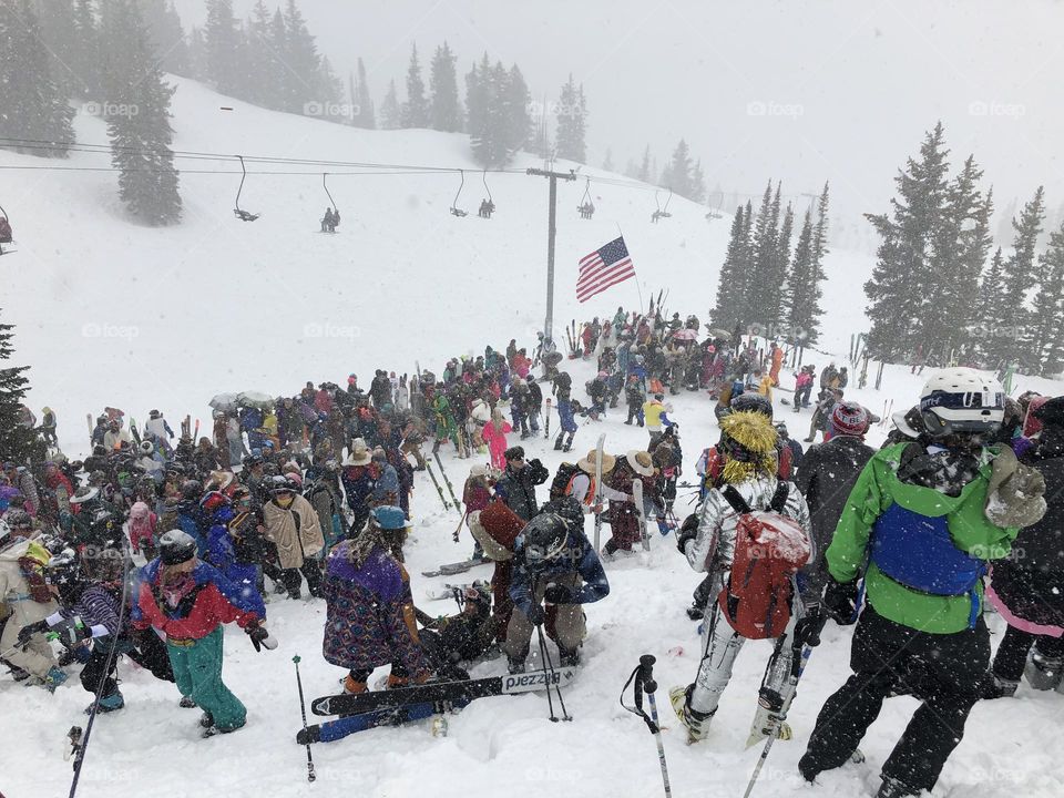 A different kind of crowd enjoys an annual party on the ski mountain to end the season 