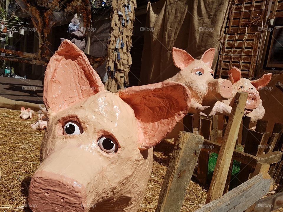 paper and cardboard pigs at Barcelona, festes de gracia