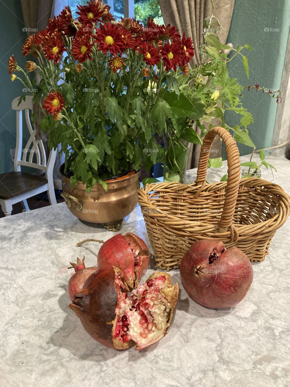 Pomegranates and mums