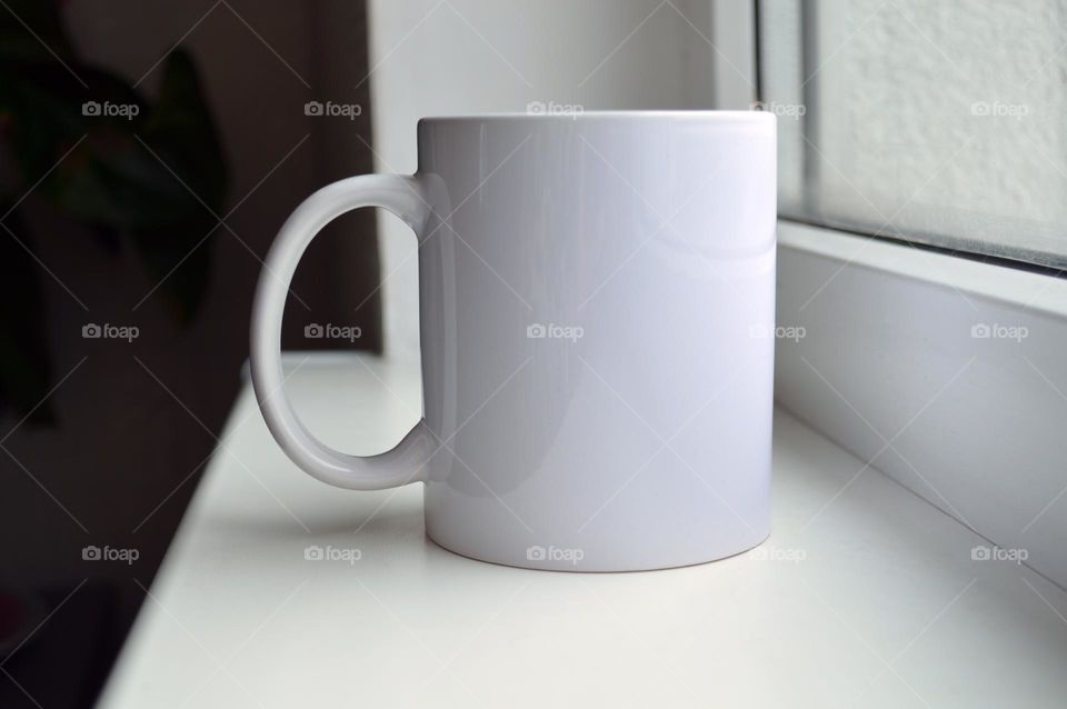 White ceramic cup for applying image and photo