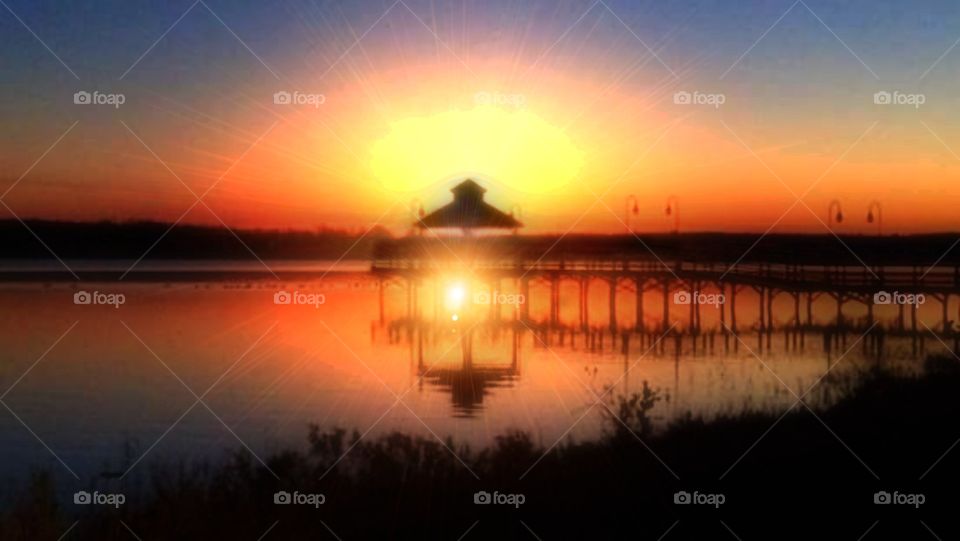 Fulton Pier. Sunset at Lake Neatahwanta