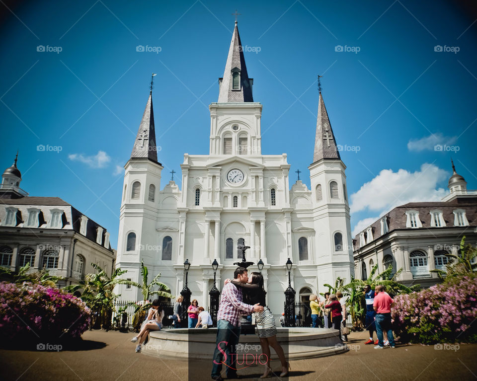 St. Louis cathedral New Orleans Louisiana- engagement romantic couple