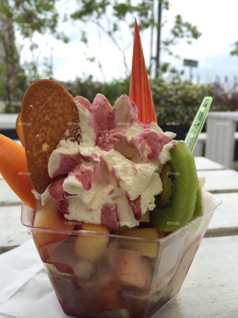 Bowl of ice cream on table