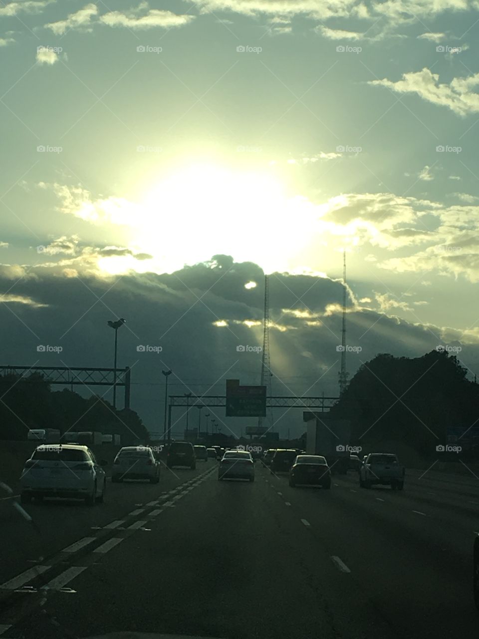 Sunset rays on the road