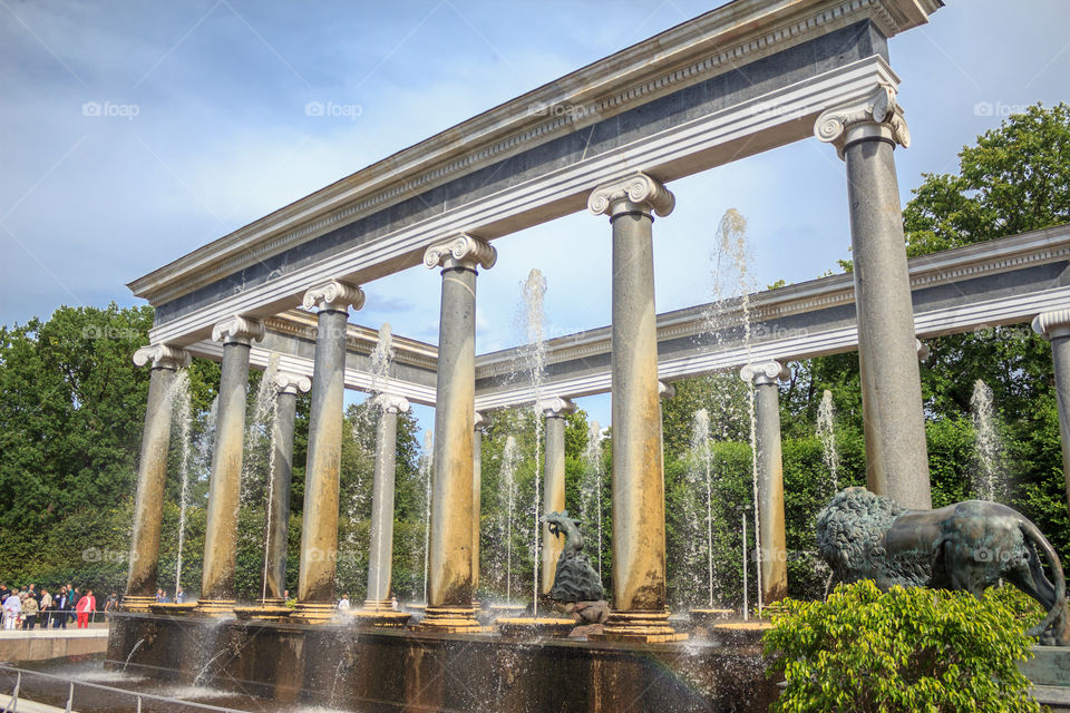 fountains among the columns