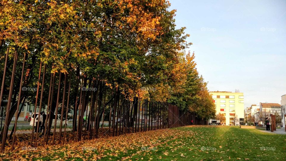 Berlin Wall Memorial early in the evening in amazing fall colors