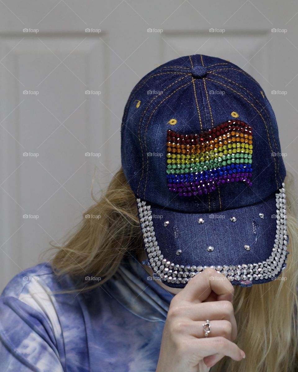 Popfizzy Jean Pride Flag cap; Pull down cap