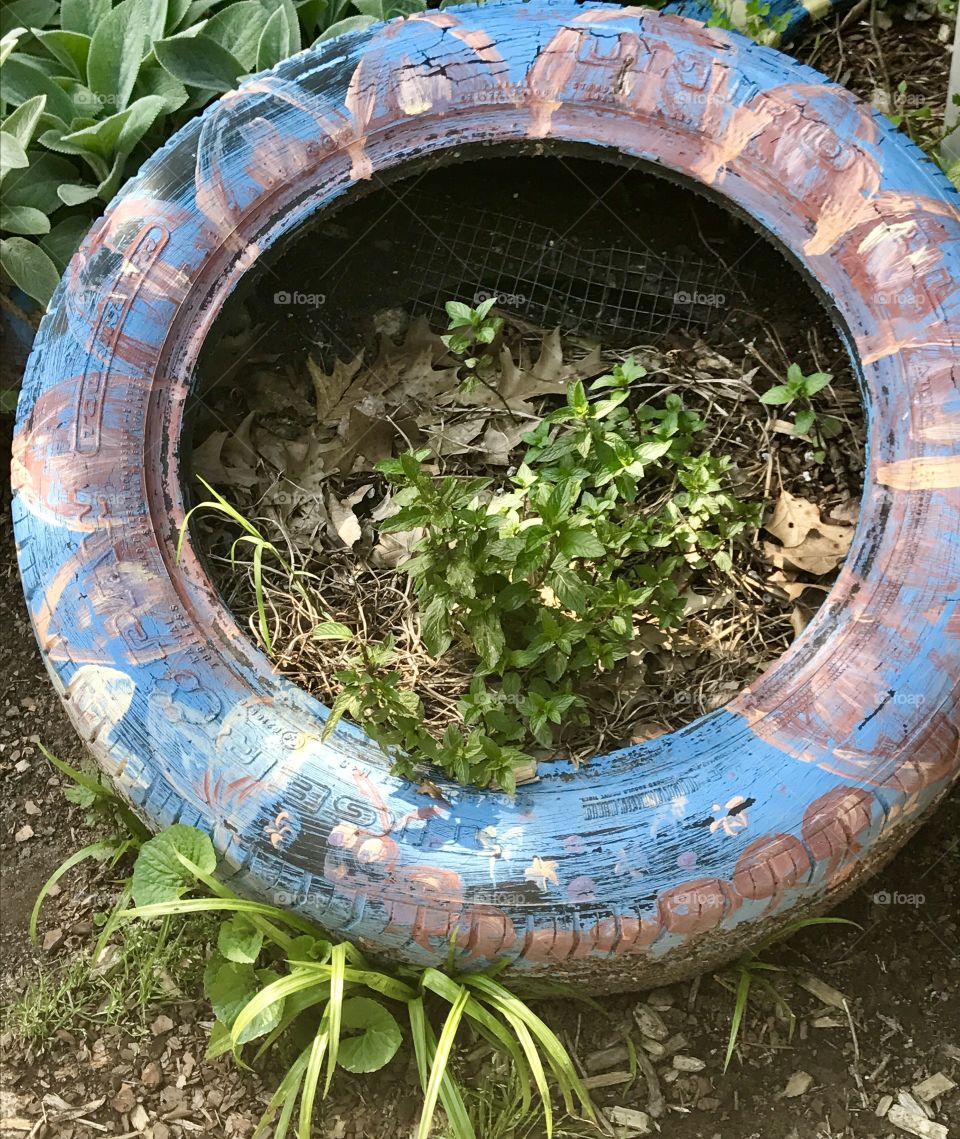 Decorated Tire Planter