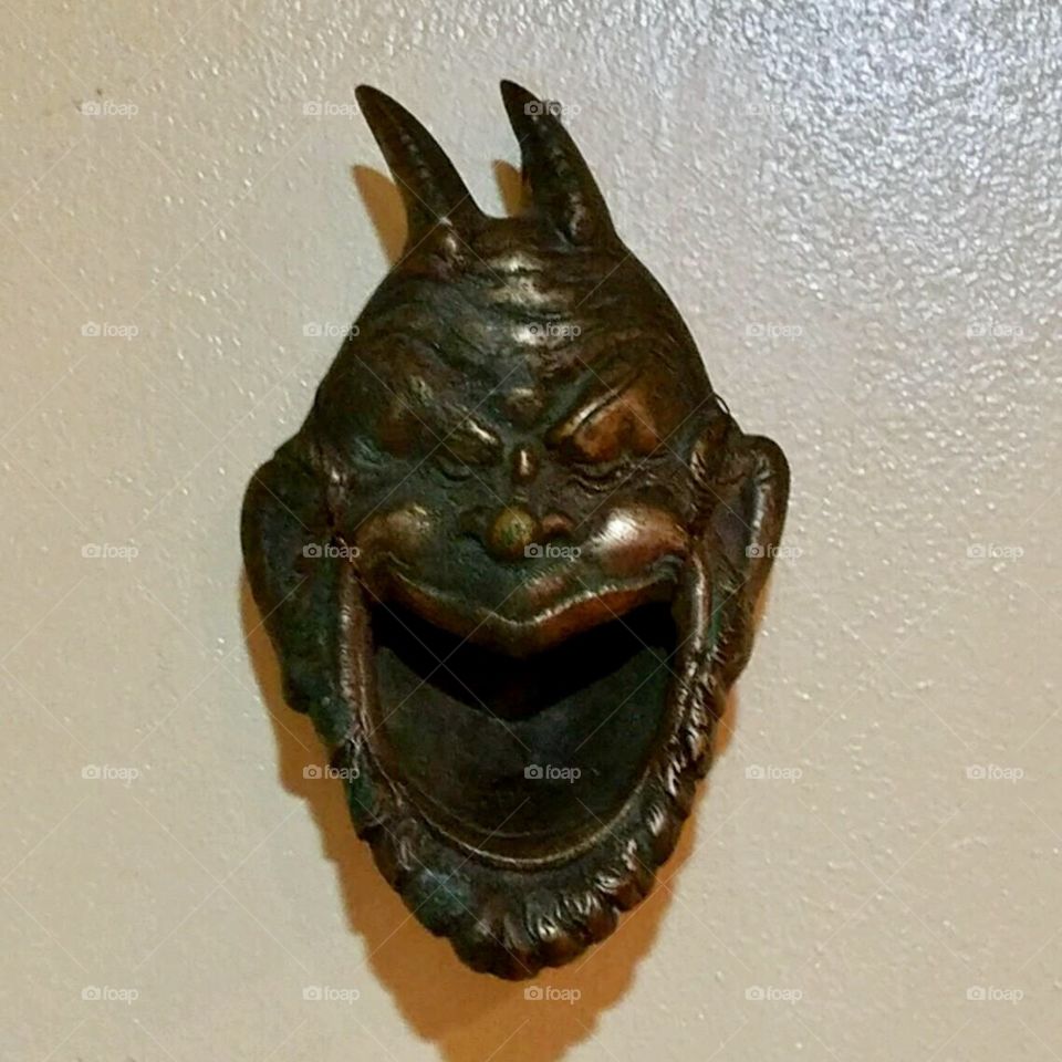 Ashtray antique silver face with horns, tarnished.