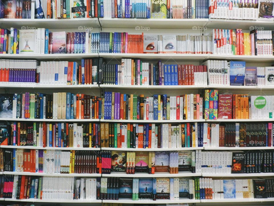 Books on bookshelves