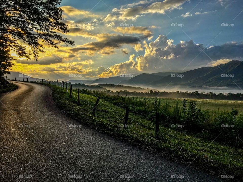 Sunrise in Cades Cove in the Great Smoky Mountains of Tennessee