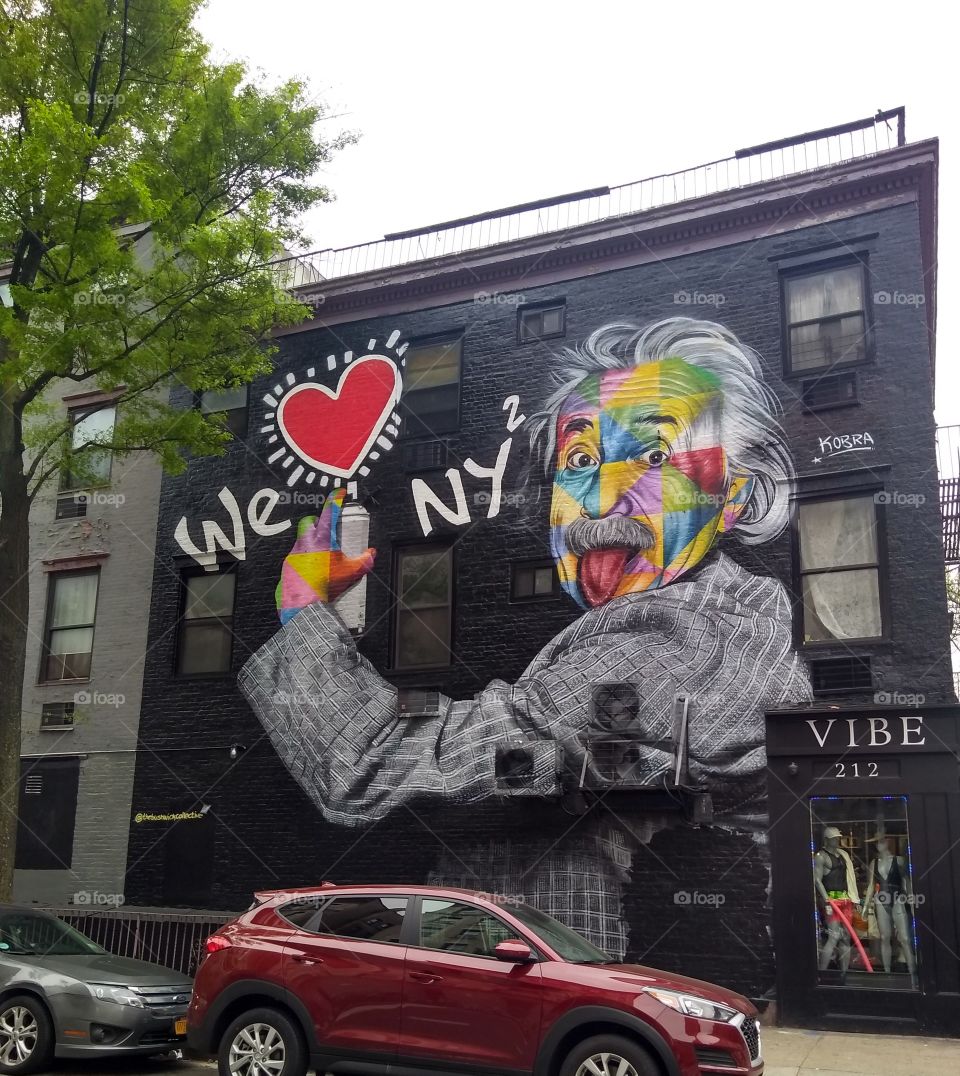 Albert Einstein on Side of a Wall in NYC Graffiti