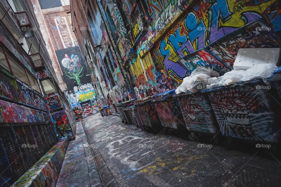 Hosier Lane, a dedicated area for graffiti/street art, in Melbourne, Australia.