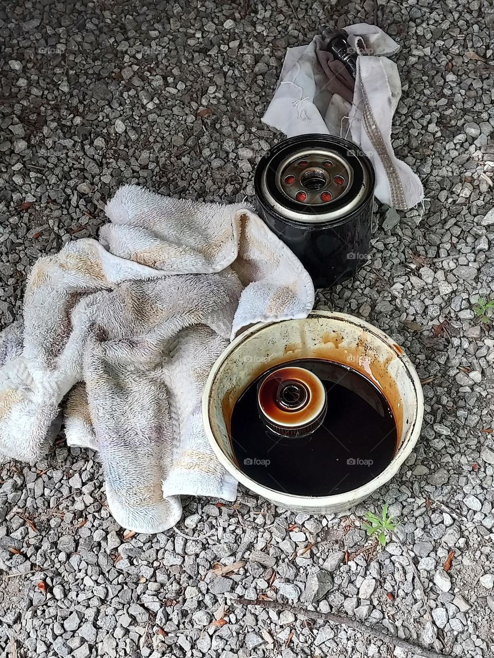 used oil filters on oil change day