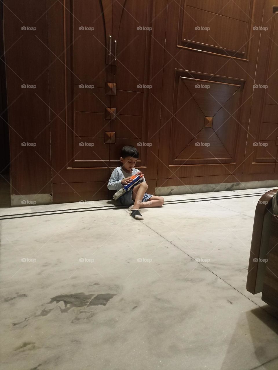 in his own world with his gun