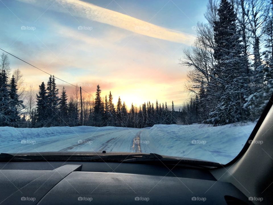Sunset while driving 