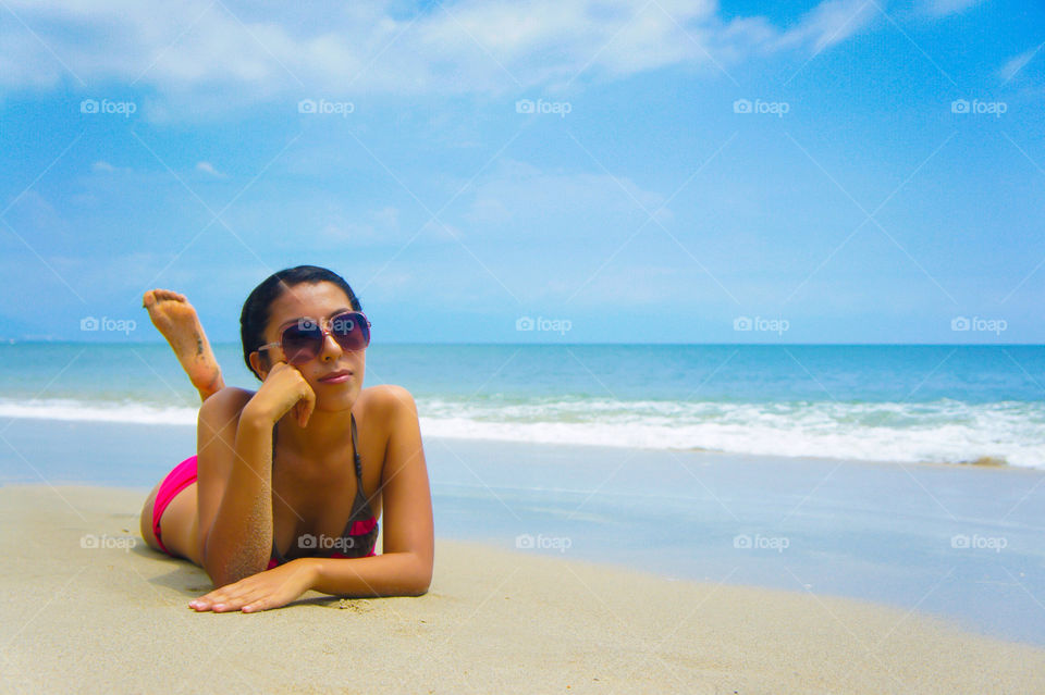 beach ocean sky girl by kbuntu
