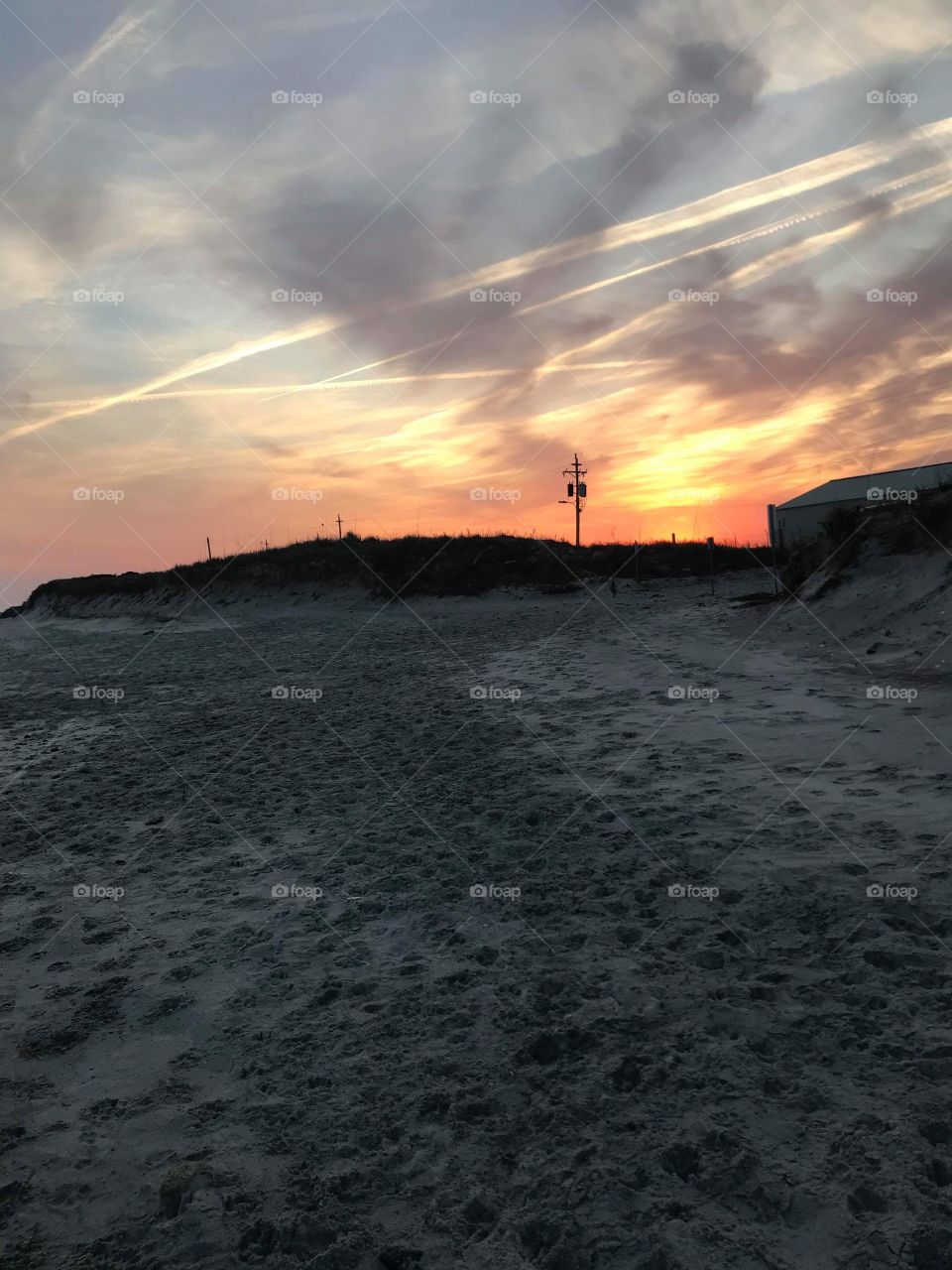 Sandy beach evening sunset 
