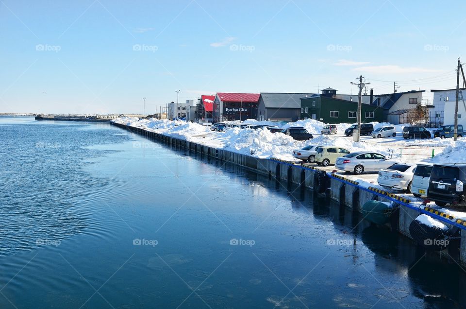 Abashiri Port View. Drift ice sightseeing on Aurora cruise