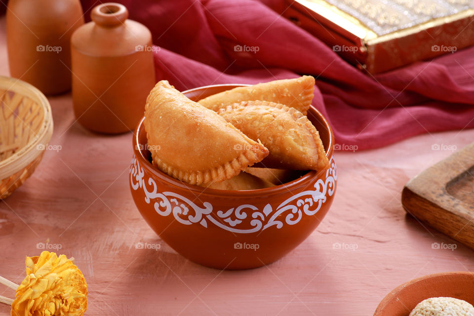 traditional Indian sweet food gujiya made during the Holi festival