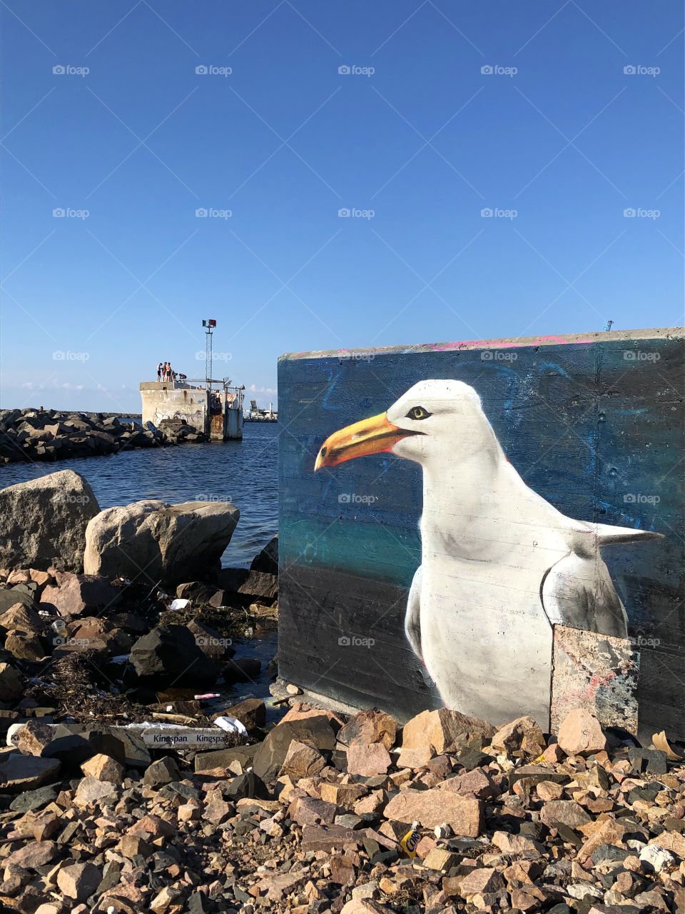 Art bird by the ocean on a wall