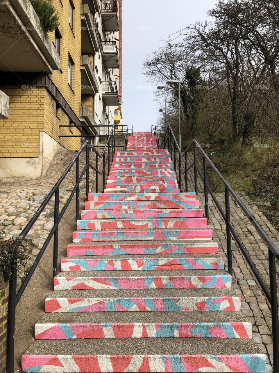 Pink painted colorful stairs