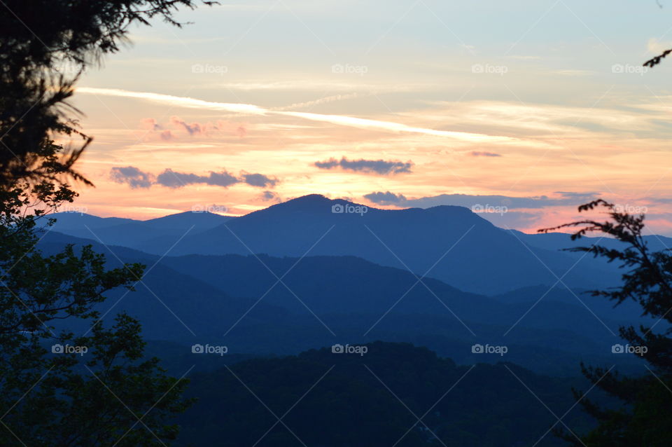mountain sunset in North Carolina smokies