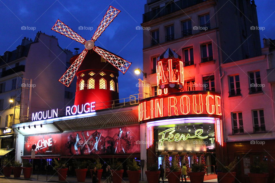 Mouline rouge lit at night,Paris