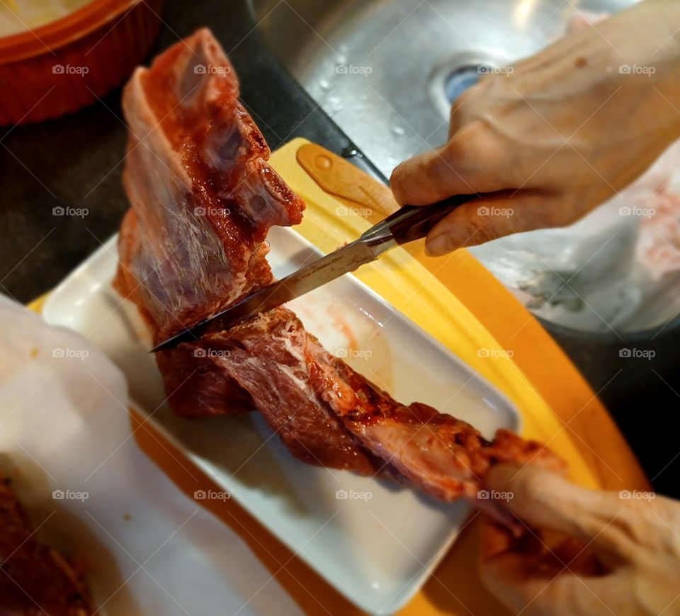 Lamp chop preparation.