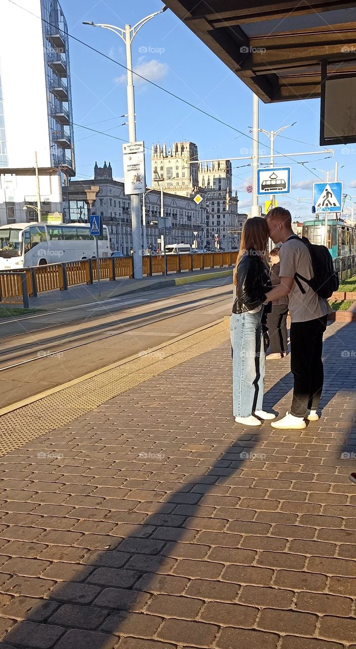 street view couple and pawement geometric shapes